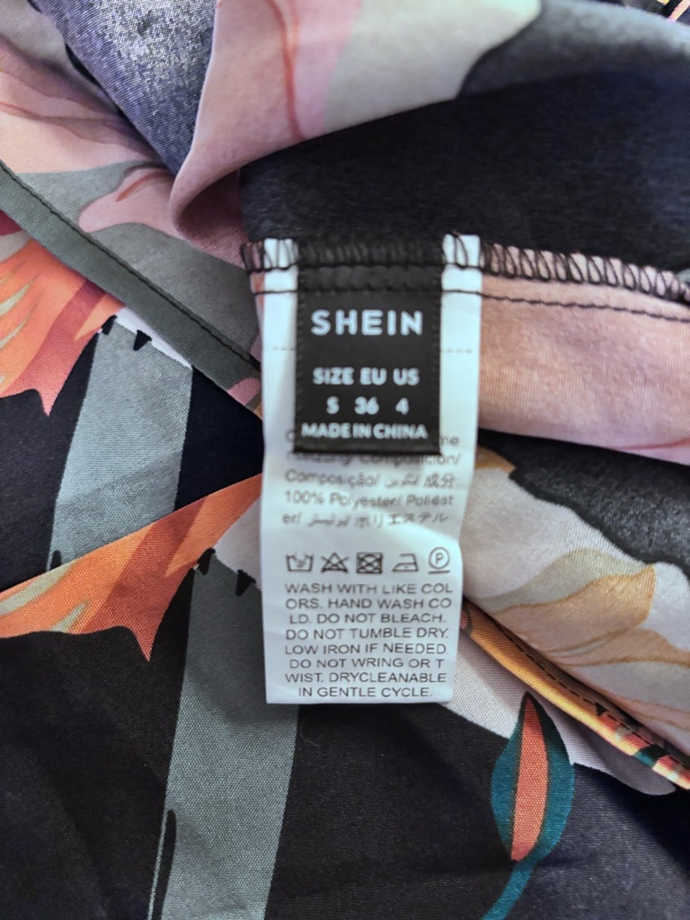 SHEIN Black Floral Off-Shoulder Blouse Black with Pink & Cream Blooms - Picture 4 of 5